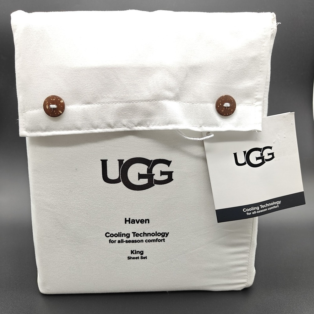 UGG Haven King Sheet Set 4 Piece Bright White Cooling All Season Bedding New